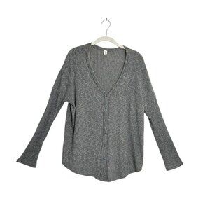 BP Oversized V Neck Long Sleeve Button Top in Gray Cloudy Heather - Sz M